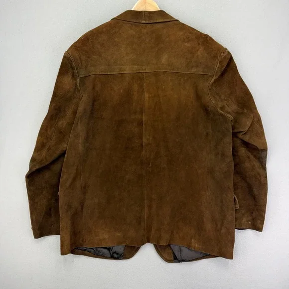 Vintage 70s Suede Leather Blazer Jacket Mens 46 Brown Western Heavy 3-Button